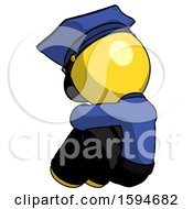 Poster, Art Print Of Yellow Police Man Sitting With Head Down Back View Facing Left
