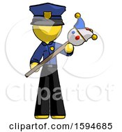 Poster, Art Print Of Yellow Police Man Holding Jester Diagonally