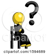 Poster, Art Print Of Yellow Clergy Man Question Mark Concept Sitting On Chair Thinking