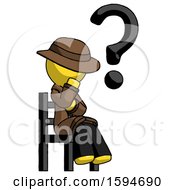 Poster, Art Print Of Yellow Detective Man Question Mark Concept Sitting On Chair Thinking