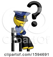 Poster, Art Print Of Yellow Police Man Question Mark Concept Sitting On Chair Thinking