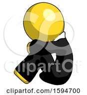 Poster, Art Print Of Yellow Clergy Man Sitting With Head Down Facing Sideways Left