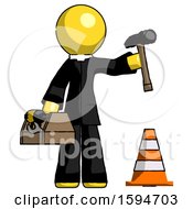 Poster, Art Print Of Yellow Clergy Man Under Construction Concept Traffic Cone And Tools