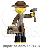 Poster, Art Print Of Yellow Detective Man Holding Tools And Toolchest Ready To Work