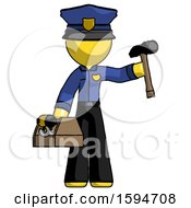 Poster, Art Print Of Yellow Police Man Holding Tools And Toolchest Ready To Work