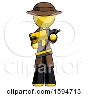 Yellow Detective Man Holding Large Drill