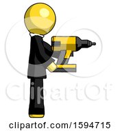 Poster, Art Print Of Yellow Clergy Man Using Drill Drilling Something On Right Side
