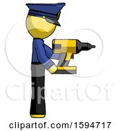 Poster, Art Print Of Yellow Police Man Using Drill Drilling Something On Right Side