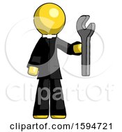 Poster, Art Print Of Yellow Clergy Man Holding Wrench Ready To Repair Or Work