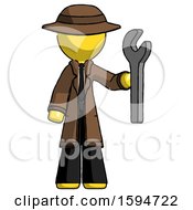 Yellow Detective Man Holding Wrench Ready To Repair Or Work