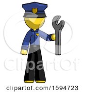 Yellow Police Man Holding Wrench Ready To Repair Or Work