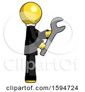 Poster, Art Print Of Yellow Clergy Man Using Wrench Adjusting Something To Right