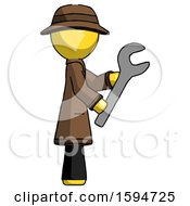 Poster, Art Print Of Yellow Detective Man Using Wrench Adjusting Something To Right