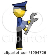 Poster, Art Print Of Yellow Police Man Using Wrench Adjusting Something To Right