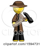 Poster, Art Print Of Yellow Detective Man Holding Hammer Ready To Work