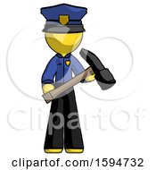 Poster, Art Print Of Yellow Police Man Holding Hammer Ready To Work