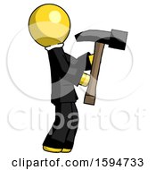 Poster, Art Print Of Yellow Clergy Man Hammering Something On The Right