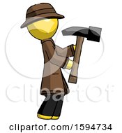 Poster, Art Print Of Yellow Detective Man Hammering Something On The Right