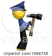 Poster, Art Print Of Yellow Police Man Hammering Something On The Right