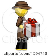 Poster, Art Print Of Yellow Detective Man Giving A Present