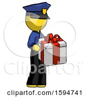 Poster, Art Print Of Yellow Police Man Giving A Present