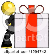 Poster, Art Print Of Yellow Clergy Man Gift Concept - Leaning Against Large Present