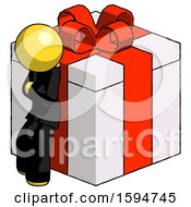 Poster, Art Print Of Yellow Clergy Man Leaning On Gift With Red Bow Angle View