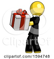 Poster, Art Print Of Yellow Clergy Man Presenting A Present With Large Red Bow On It