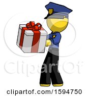 Poster, Art Print Of Yellow Police Man Presenting A Present With Large Red Bow On It