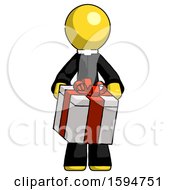Poster, Art Print Of Yellow Clergy Man Gifting Present With Large Bow Front View