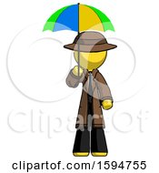 Poster, Art Print Of Yellow Detective Man Holding Umbrella Rainbow Colored