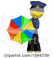 Poster, Art Print Of Yellow Police Man Holding Rainbow Umbrella Out To Viewer