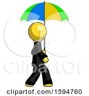 Poster, Art Print Of Yellow Clergy Man Walking With Colored Umbrella