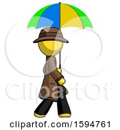 Poster, Art Print Of Yellow Detective Man Walking With Colored Umbrella