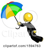 Poster, Art Print Of Yellow Clergy Man Flying With Rainbow Colored Umbrella