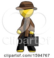 Yellow Detective Man Walking With Briefcase To The Left