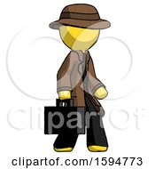 Poster, Art Print Of Yellow Detective Man Walking With Briefcase To The Right
