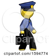 Yellow Police Man Walking With Briefcase To The Right