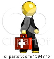 Poster, Art Print Of Yellow Clergy Man Walking With Medical Aid Briefcase To Right