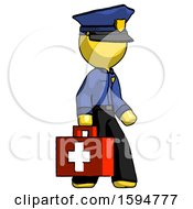 Poster, Art Print Of Yellow Police Man Walking With Medical Aid Briefcase To Right