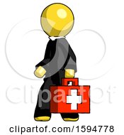Poster, Art Print Of Yellow Clergy Man Walking With Medical Aid Briefcase To Left
