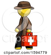 Poster, Art Print Of Yellow Detective Man Walking With Medical Aid Briefcase To Left