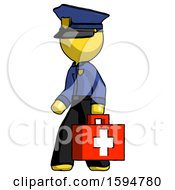 Poster, Art Print Of Yellow Police Man Walking With Medical Aid Briefcase To Left