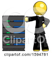 Yellow Clergy Man With Server Rack Leaning Confidently Against It