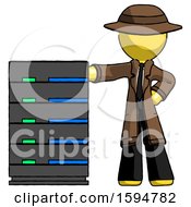 Poster, Art Print Of Yellow Detective Man With Server Rack Leaning Confidently Against It