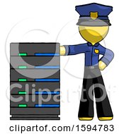 Poster, Art Print Of Yellow Police Man With Server Rack Leaning Confidently Against It