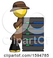 Poster, Art Print Of Yellow Detective Man Resting Against Server Rack