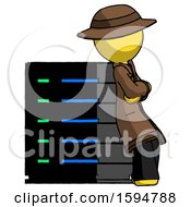 Poster, Art Print Of Yellow Detective Man Resting Against Server Rack Viewed At Angle