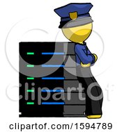 Poster, Art Print Of Yellow Police Man Resting Against Server Rack Viewed At Angle