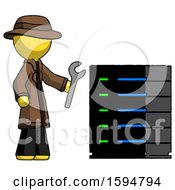 Poster, Art Print Of Yellow Detective Man Server Administrator Doing Repairs